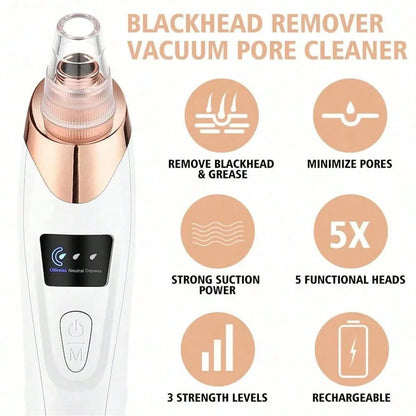 5 Suction Power Blackhead Remover Pore Vacuum,Women Blackhead Remover Pore Vacuum,Facialporecleaner Kit for Adult Extractortool